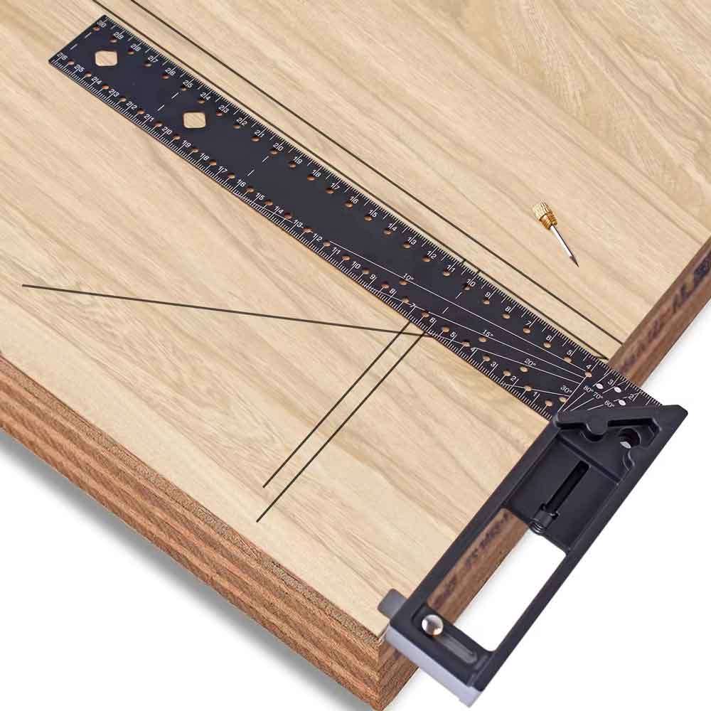 Rakuten - zmart 40CM 精密マーキング直角定規 45/90度穴角度定規 工業用スクライブマーキング角度ゲージ 木工 直角定規 スコヤ 精密測定 木工定規 マーキング ケガキ線 位置決め 測定工具 アルミ合金 ステンレス 木材加工 角度測定 正確 目盛り DIY 測定精度 直角確認 ガイド