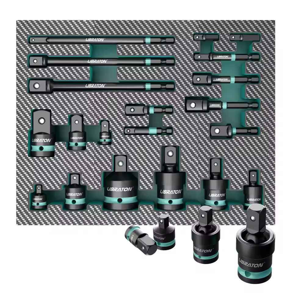 乐天商城 - zmart LIBRATON 1/4インチ 3/8インチ 1/2インチ インパクトソケットアダプター リデューサー ユニバーサルジョイント エクステンション付き 20個 ソケットビット ラチェットレンチ 六角ビット 六角軸 ソケットレンチ 電動工具 エクステンションバー ビットホルダー