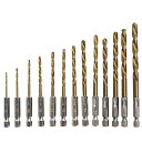 六角軸 ドリルビット 13本 HSS 1.5〜6.5mm チタン 高品質 13個 六角形 ハンドル 6.35mm ツイスト ドリル 電動 ドライバー ビット