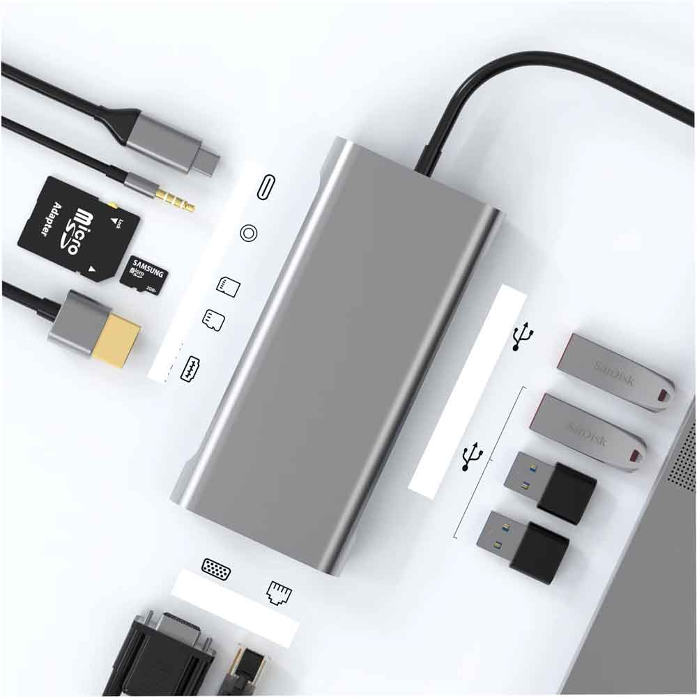 zmart 11-in-1 Type-Cハブ - HDMIアダプタ USB Cハブ 4K Thunderbolt 3 TF SDカードリーダースロット P..