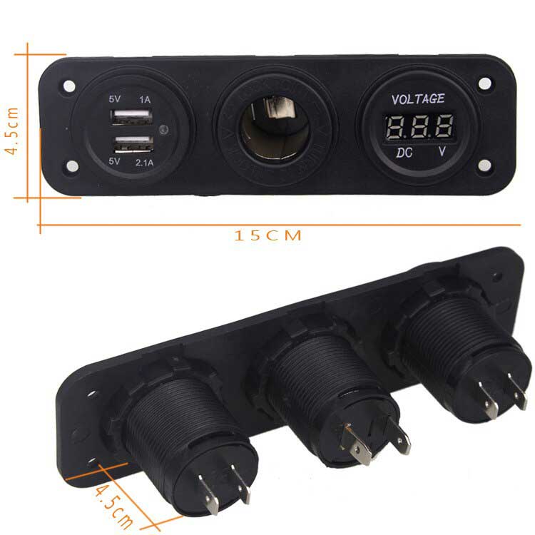防水シガーソケットUSB2口電圧計3連増設12V/24VスマートフォンGPS車トラックバイク船キャンピングカー