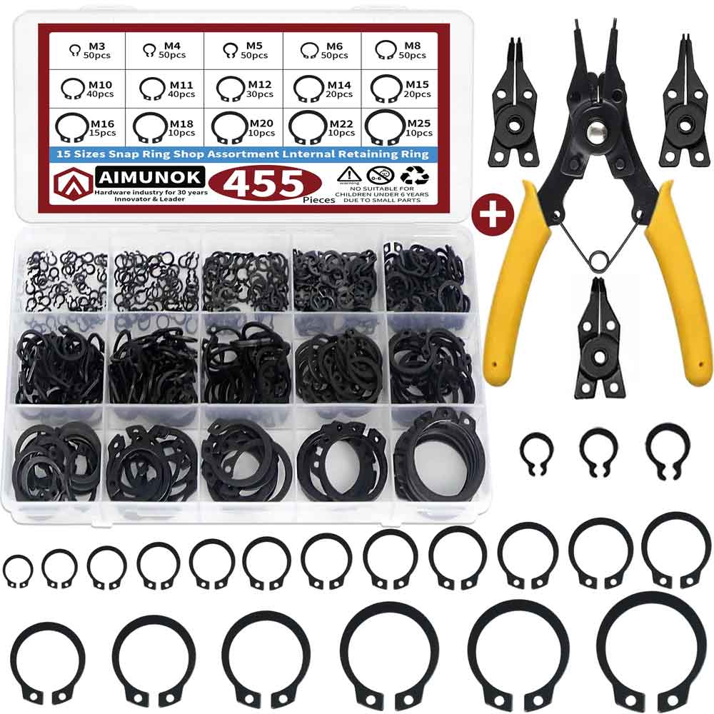 乐天商城 - zmart 456個 M3 M4 M5 M6 M8 M10 M11 M12 M14 M15 M16 M18 M20 M22 M25 15サイズ スナップリング 詰め合わせ 内部 保持 リング サークリップ リテーニングリング Eリング 軸用リング 穴用リング Cリング ロックリング 固定金具 スナップリングプライヤー 留め具