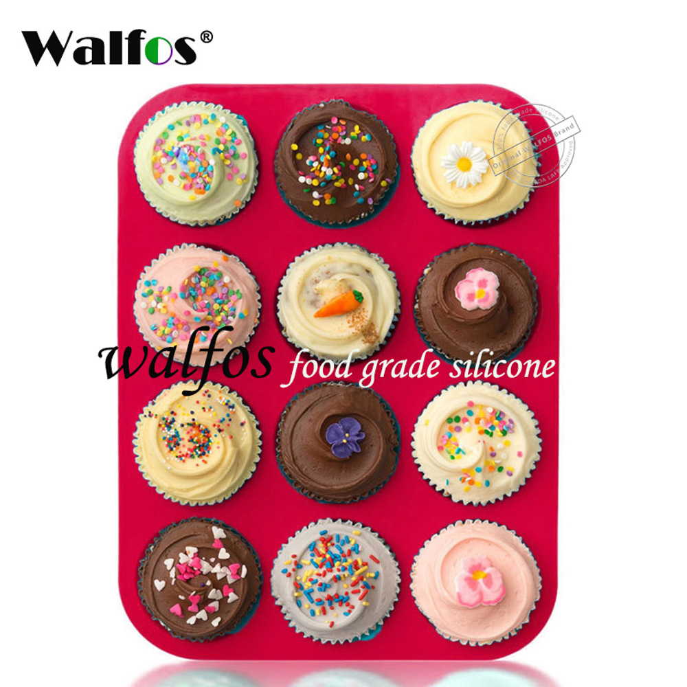 Walfos 12カップ マフィン シリコン ベーキング モールド 100％ 食品グレード パン カップケーキ ノンスティック ラウンド ミニマフィン シリコーン ノンスティック ラウンド フォーム