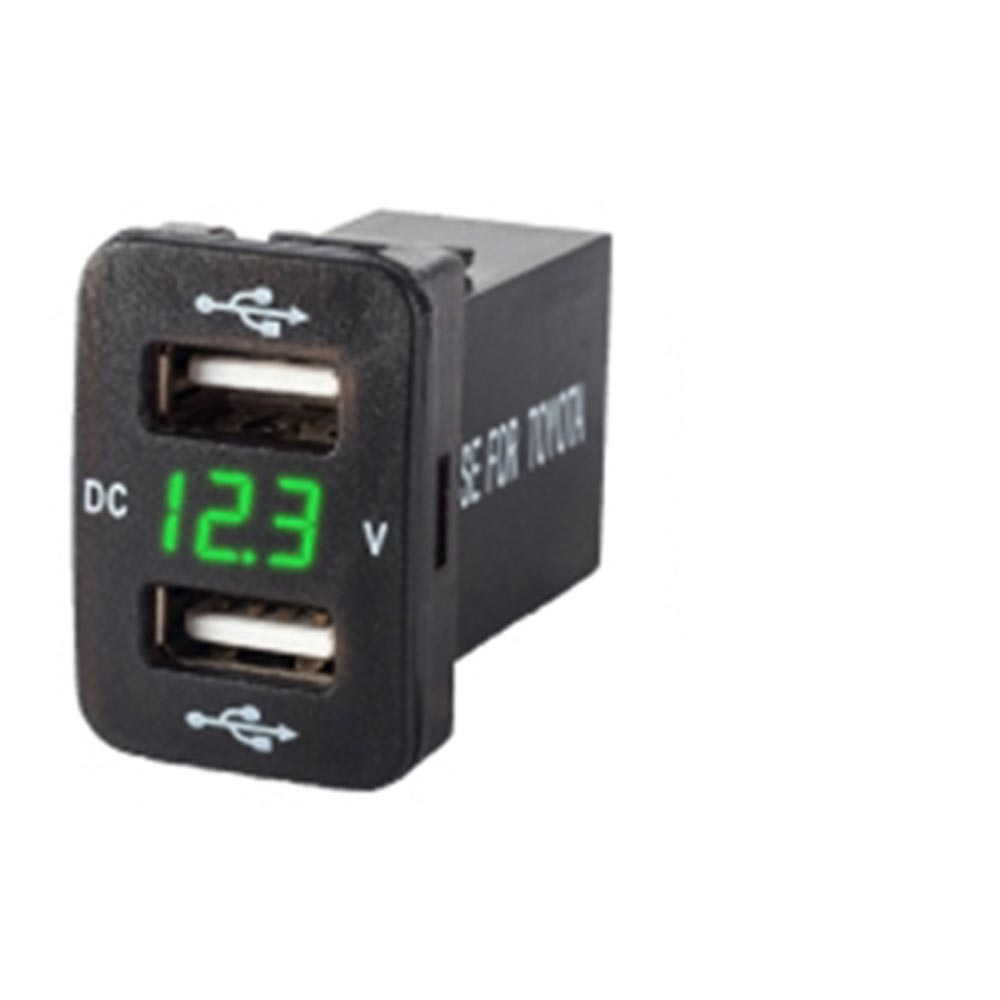 TOYOTA車用 緑 5V 2.1A 2口 USBポート ダッシュボード 電圧計 ディスプレイ スマホ スマートフォン iph..