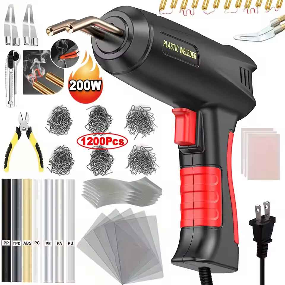 乐天商城 - zmart 2 in 1 プラスチック 溶接 キット ホット ステープラー はんだ付け ガン 6種類 ステープル バンパー プラスチック溶接機 ホットステープラー 車バンパー修理工具 プラスチック修復キット はんだ付けガン 200W溶接機 車体補修工具 樹脂補修キット バンパー補修器