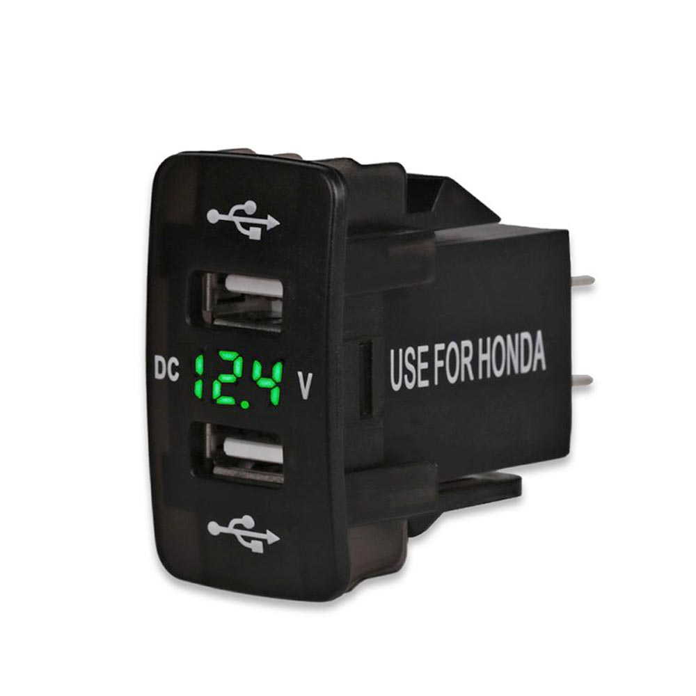 Honda 緑 5V 2.1A デュアル USB ポート カーチャージャー シガーライター ソケット 電源 アダプター 12..