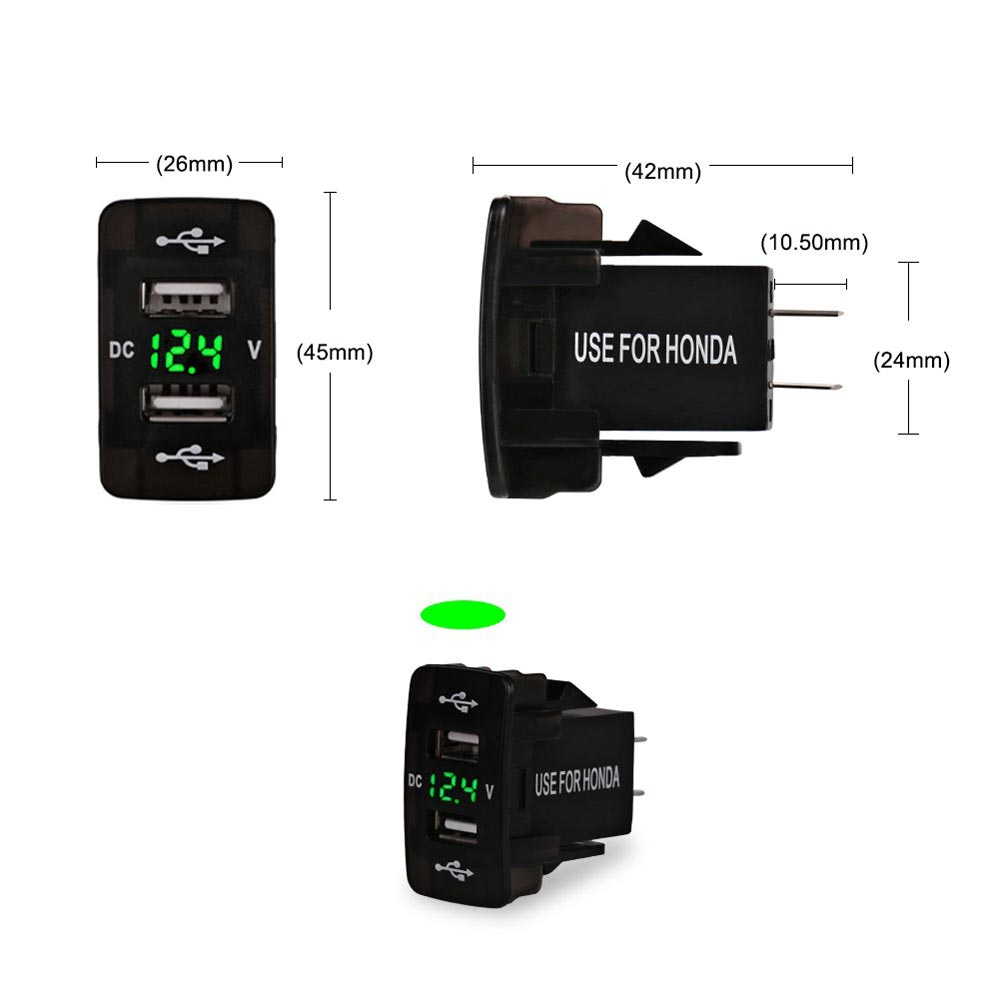 Honda �� 5V 2.1A �ǥ奢�� USB �ݡ��� �������㡼���㡼 �������饤���� �����å� �Ÿ� �����ץ��� 12V LED �Ű��� �᡼���� �ۥ�� �ݡ��� ������å� �Ű��� ��˥���