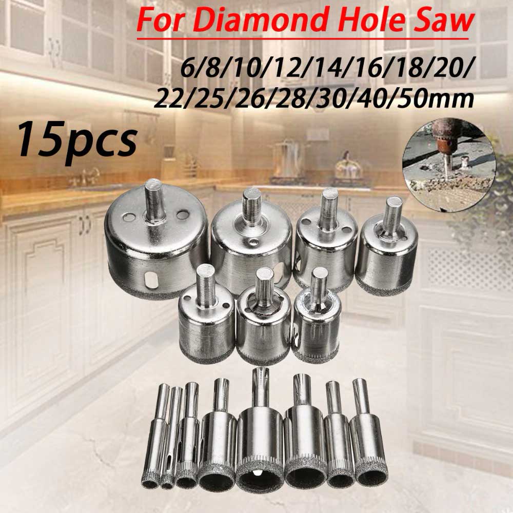 乐天商城 - 15個 6mm-50mm ダイヤモンド コーティング ドリル ビット セット タイル 大理石 ガラス セラミック 穴 ホールソー 電動工具用