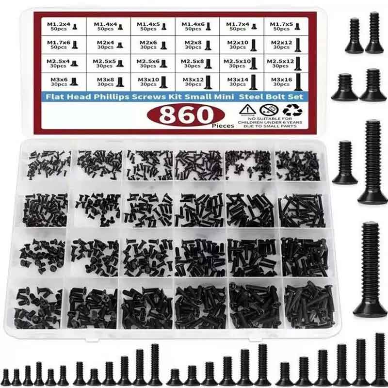 zmart 860個 小型 コンピュータ ネジ 詰め合わせ キット 黒の小さな 眼鏡ネジ M1.2 M1.4 M1.7 M2 M2.5 ..