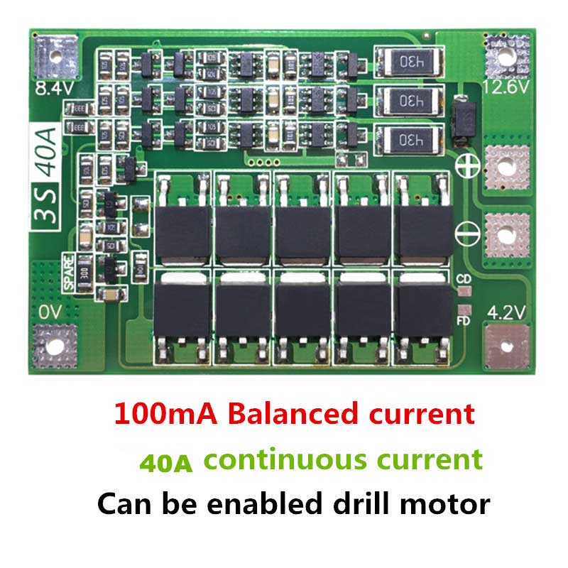 3S 40A BMS 保護 ボード リチウムイオン バッテリー 充電器 Lipo セル モジュール ドリル 12.6V バランス付き PCB Li-ion 18650 リチウム 電池 モーター