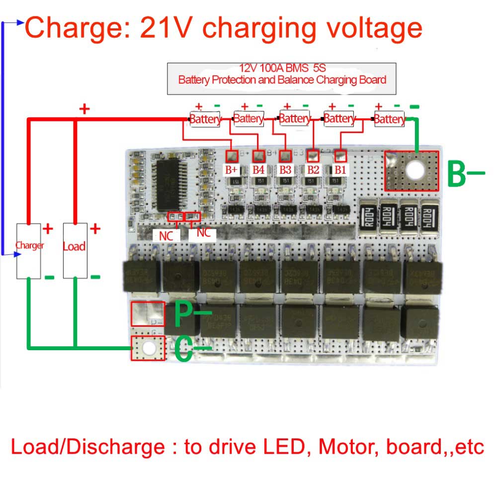 21V 100A BMS 5S 18650 Li-ion バッテリー 保護回路 基板 充電器 バランサー PCB Lipo バランス 充電 三元 リチウムイオン 電池 Li-POLYMER ボード モジュール