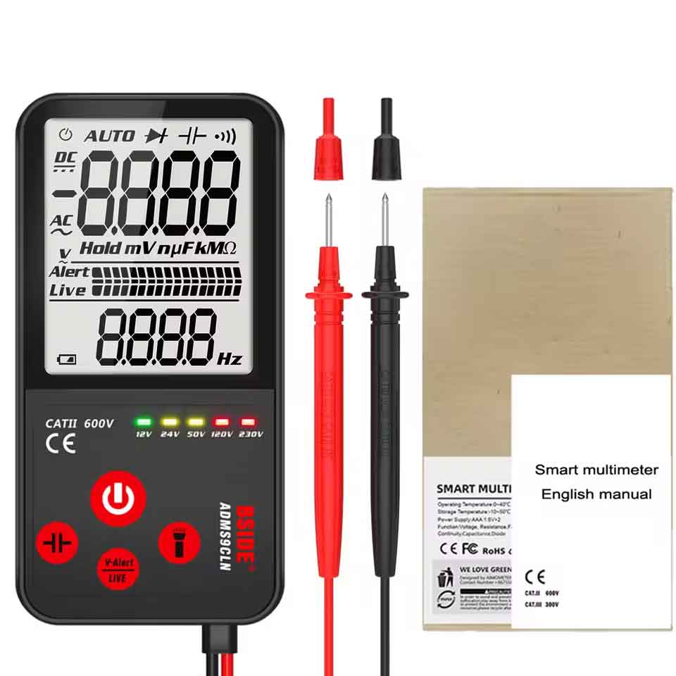 zmart BSIDE ADMS9LN ポータブル デジタル マルチ メーター スマート 電気テスター T-RMS DC AC 電圧 容量 ダイオード オーム Hz NCV 多機能 電圧計 DMM デジタルテスター デジタルマルチメーター スマートマルチメーター 自動レンジ テスター 電圧測定 日本語説明書付き