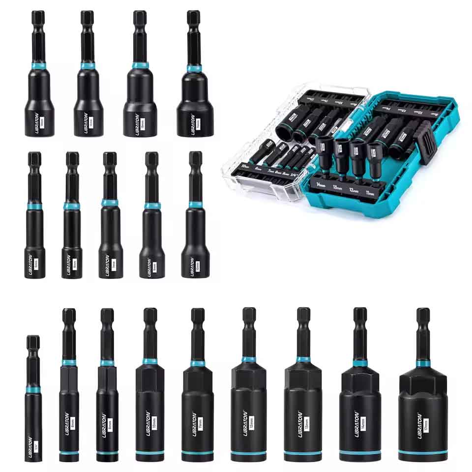 Rakuten - zmart 18PC マグネット ナット ドライバー セット インパクト 1/4インチ 六角シャンク ビット セット インパクトドリル用 メトリックナットドライバー インパクトソケットセット ナットドライバー ビットソケット 六角ソケット 電動ドライバー用 インパクトドライバー対応