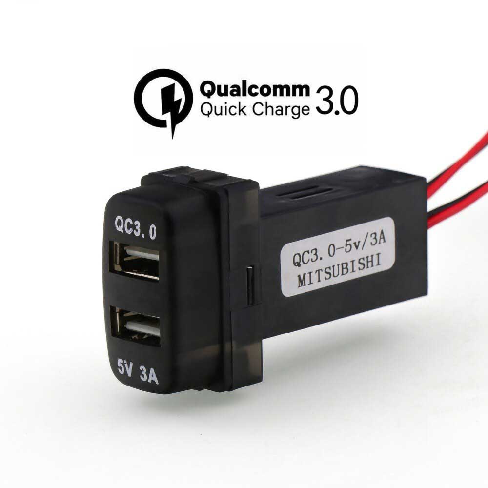 三菱 QC3.0 + 5V 3A USB 高速 カーチャージャー ランサー アウトランダー パジェロ