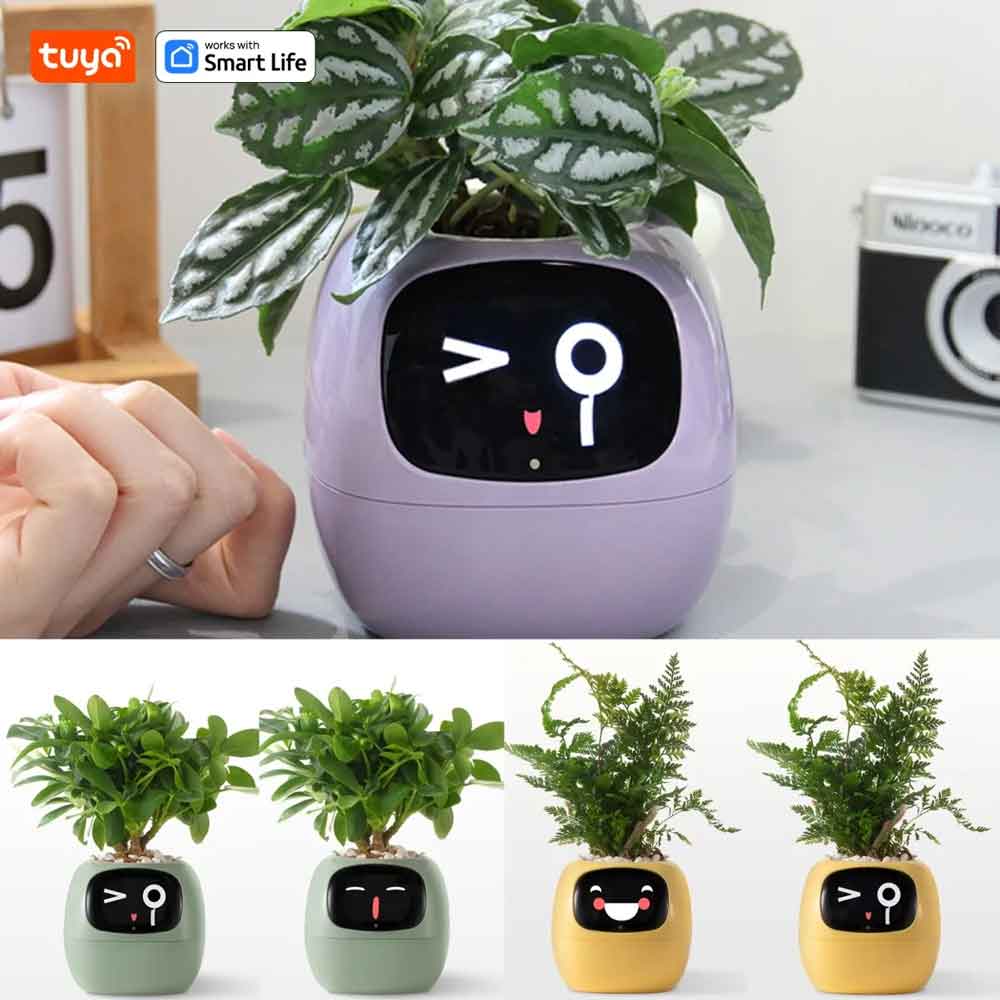 Rakuten - zmart Ivy Tuya スマートプランター 49種類以上 豊かな表現 7つのスマートセンサー AIチップ スマート 植木鉢 スマートプランター AI植木鉢 表情付き植木鉢 顔付きプランター 観葉植物ポット Tuya対応 Smart Life対応 日本語説明書付き