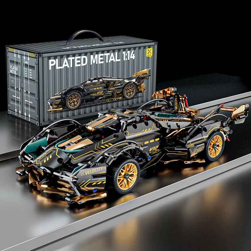 Rakuten - zmart ブラック V12 ブロック ロードスター RC テックレーサー 1:14 DIY ロードスター スーパーカー ブロック 1/14スケール 組み立てキット テクニックブロック メタル調ブロック レーシングカー模型