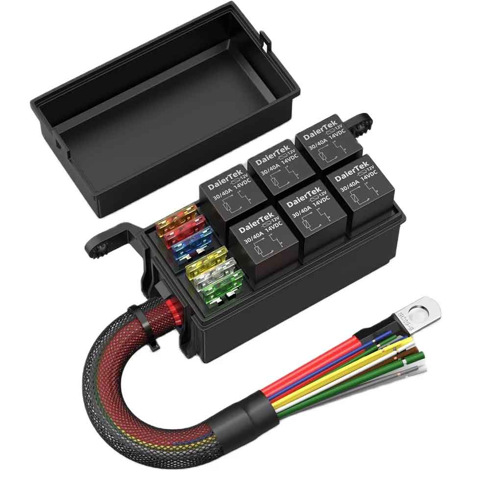 乐天商城 - DaierTek 12V リレーボックス 6ウェイ リレー ヒューズ ボックス 12AWG 配線済み 防水 6スロット用ヒューズボックス リレーボックス 12Vヒューズボックス 車電源分配ボックス 車 船舶用 日本語説明書付き