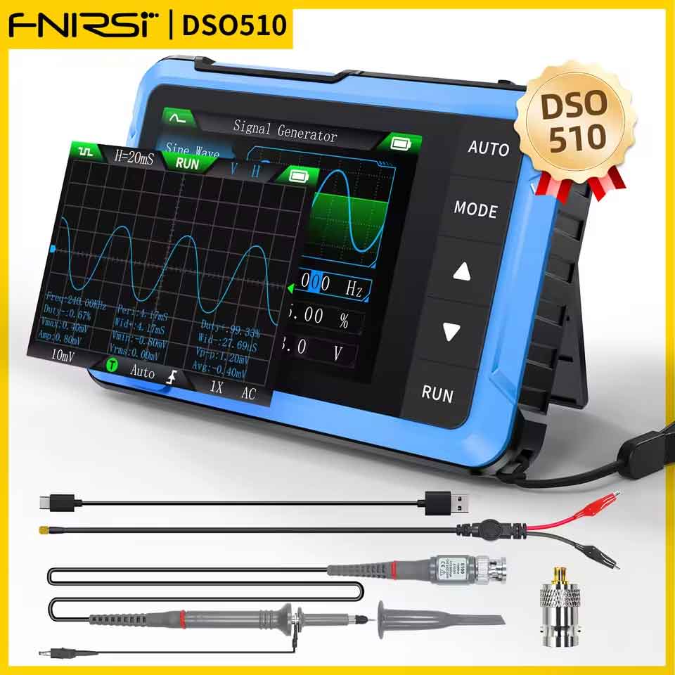 FNIRSI 新型 DSO510 ミニハンドヘルド デジタル 2 IN 1 オシロスコープ ポータブル 48MS/s 10MHz 帯域幅 オシロスコープ ハンドヘルドオシロ ポータブルオシロ ミニオシロ デジタルオシロ 2in1オシロ 信号発生器付きオシロ 48MS/s 10MHz帯域 電子測定器 電気測定器
