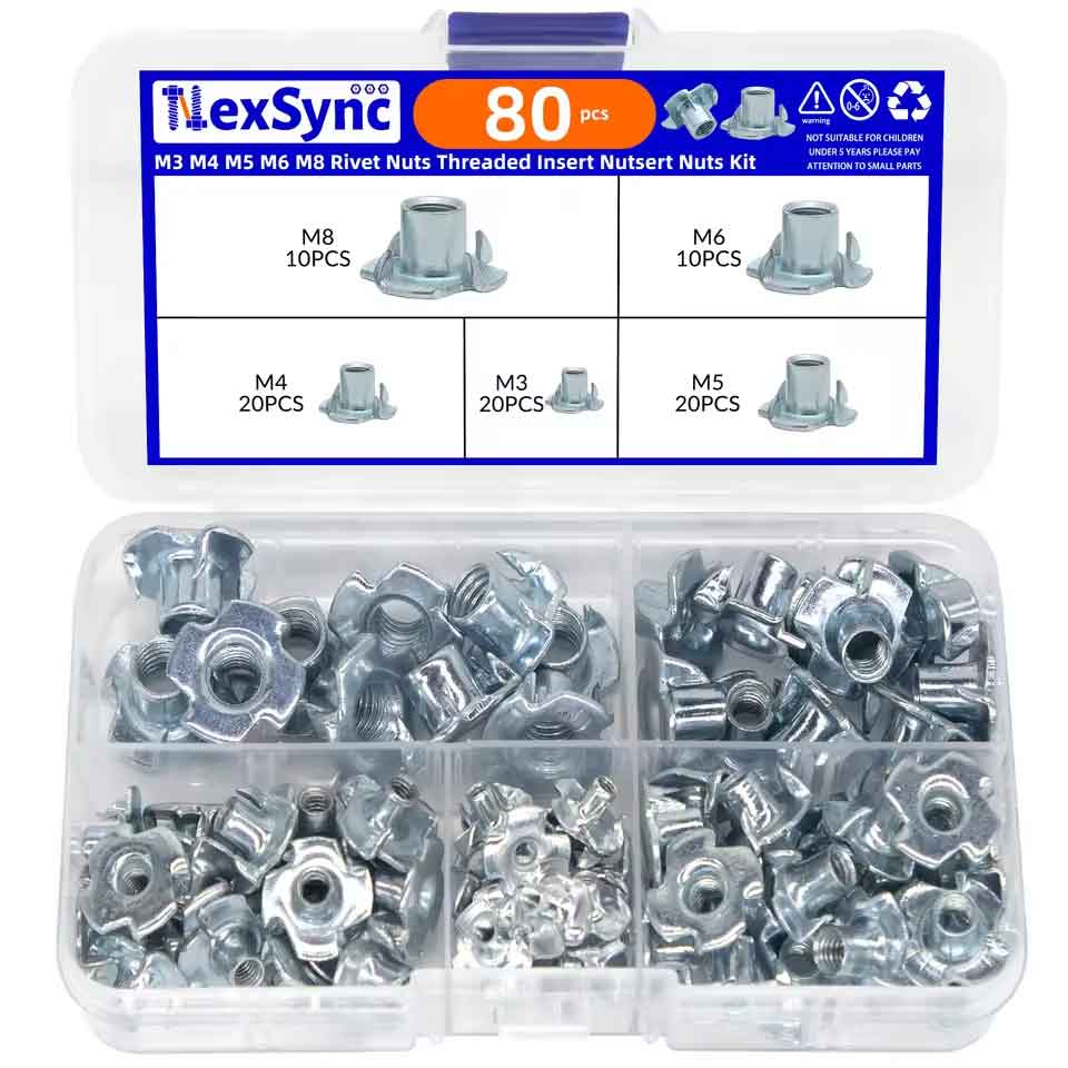 zmart 80個 亜鉛メッキ 4爪ナット M3 M4 M5 M6 M8 炭素鋼 4点インパクトナット 木製家具のメンテナンス..