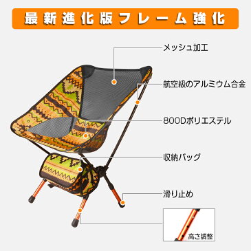 ≪送料無料≫アウトドアチェア 【2018年最新進化版】 Wolfyok 折りたたみ椅子 背もたれ 高さ3段調節可 航空機用アルミ製 レジャーチェア ローチェア 折りたたみチェア 耐荷重100kg コンパクト 超軽量 持ち運びに便利 お釣り 登山 キャンプなど用【メール便配送不可】