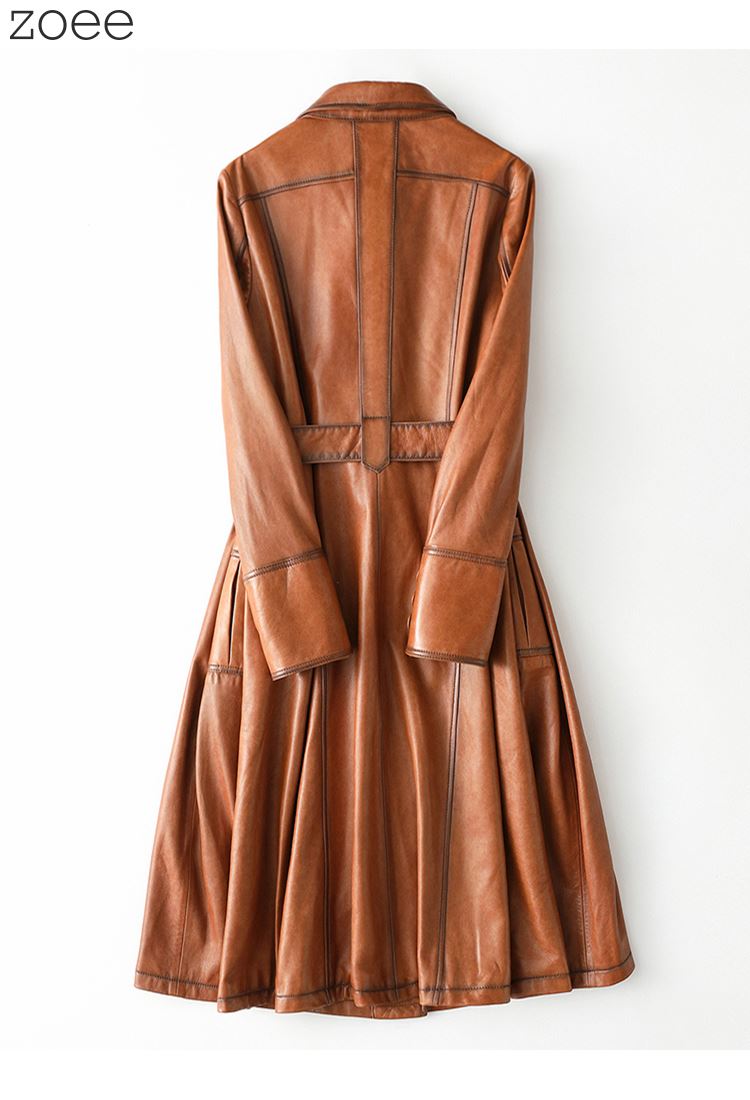 【最終セール】【32800円→24999円】【在庫僅か】ステンカラーコート ラムレザーコート レディース 秋冬 冬物 本革 ロング丈 可愛い お洒落 アウター コート ブラウン M/L/2L/3L 【佐】 f1b04