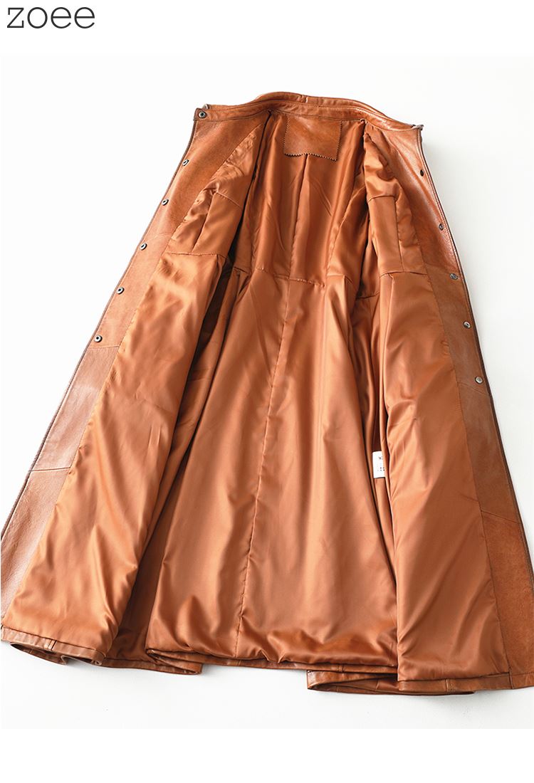 【最終セール】【32800円→24999円】【在庫僅か】ステンカラーコート ラムレザーコート レディース 秋冬 冬物 本革 ロング丈 可愛い お洒落 アウター コート ブラウン M/L/2L/3L 【佐】 f1b04