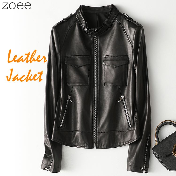 Rakuten - ライダースジャケット レザージャケット レディース 秋冬 アウター シングル 本革 ラムレザー ブラック M/L/2L 【佐】 f1b31