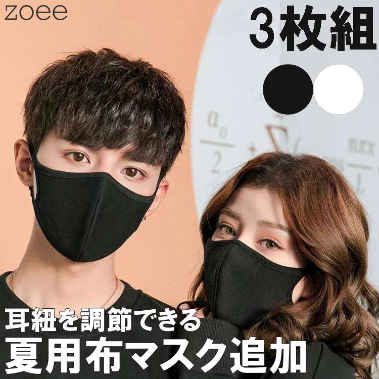 【返品交換不可】布マスク 3枚入り 洗える 小さめ シンプル エコ 綿100 マスク ブラック/ホワイト フリーサイズ g902