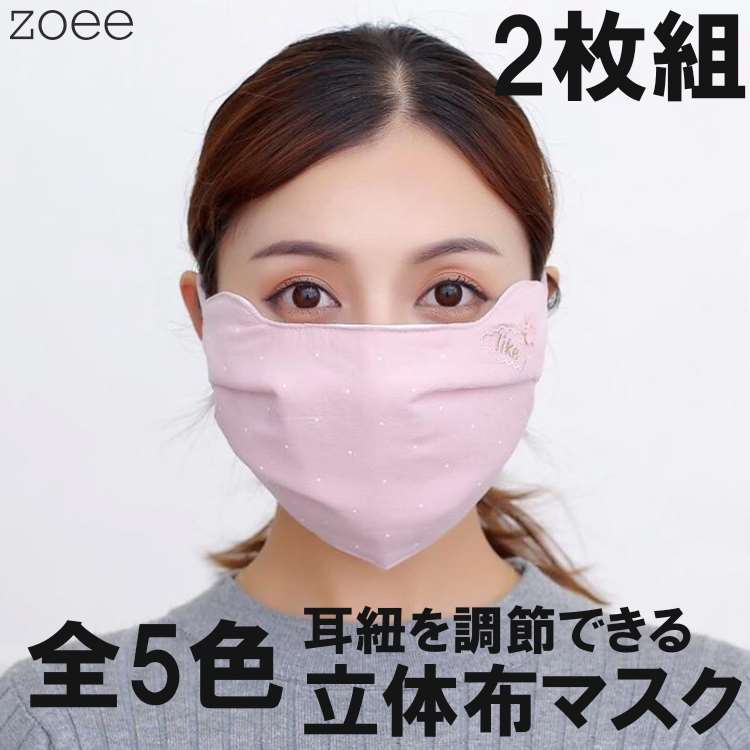 【返品交換不可】布マスク 2枚組 秋冬 立体 女性用 耳紐調