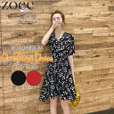 ワンピース 半袖 花柄 レディース トップス 春 夏 秋 ブラック/レッド S/M/L/2L h1n18