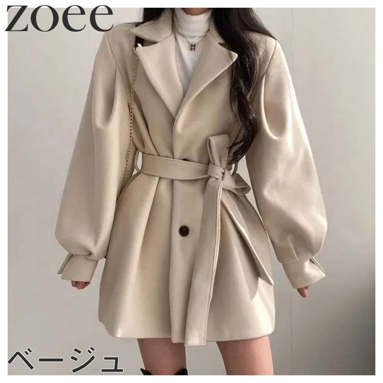 チェスターコート 春秋 スプリングコート レディース アウター ベルト ベージュ/ブラック S/M/L/2L/3L i1t08