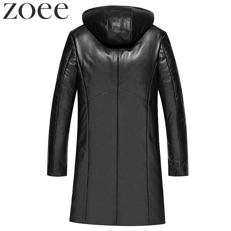 フード付きラムレザーコート ダウン90% 本革 メンズ 秋冬 アウター ブラック M/L/2L/3L/4L/5L i4b21