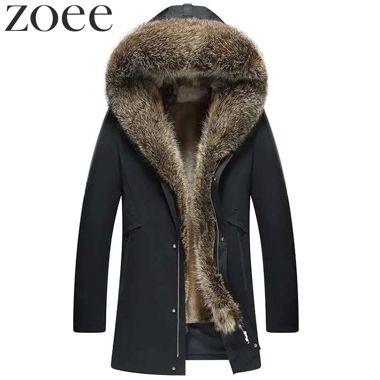 モッズコート 取外し可能なテン毛皮インナー付き ラクーンファー メンズ 秋冬 アウター ブラック M/L/2L/3L/4L/5L i4d05