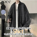 ビッグシルエットシャツ ウインドウペン メンズ 春秋 トップス ブラック/ブルー/グレー M/L/2L/3L/4L i4o01