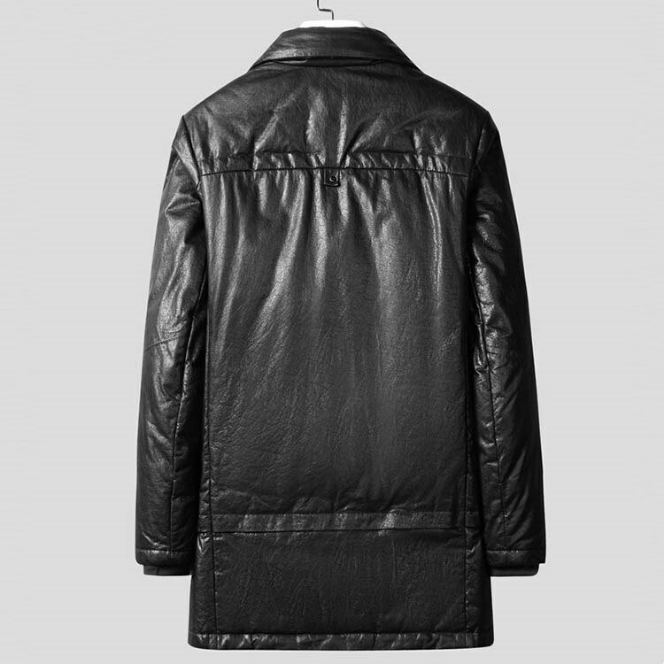 牛革レザー ダウンコート メンズ 本革 カウレザー秋冬 アウター シンプル ミドル丈 毛皮 天然皮革 無地 ブラック L/2L/3L/4L/5L j4b16
