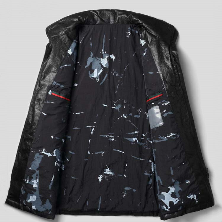 牛革レザー ダウンコート メンズ 本革 カウレザー秋冬 アウター シンプル ミドル丈 毛皮 天然皮革 無地 ブラック L/2L/3L/4L/5L j4b16