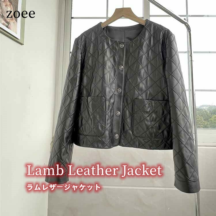 Rakuten - COCOラムレザージャケット レディース 本革 秋冬 毛皮　皮革アウターシンプル 無地 ブラック S/M/2L/3L j1b40