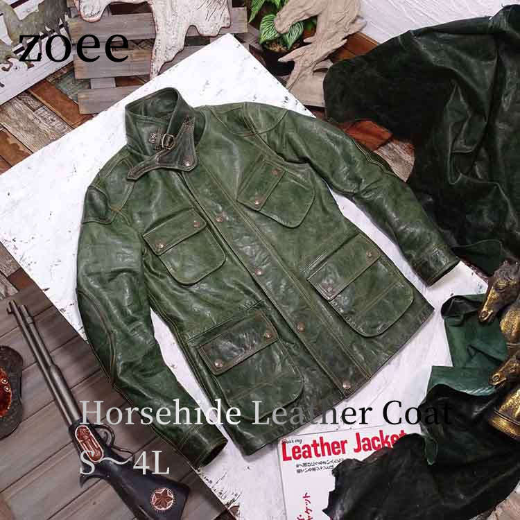 フォウル レザー ジャケット コート メンズ 仔馬革 アウター グリーン S/M/L/2L/3L/4L k4b03