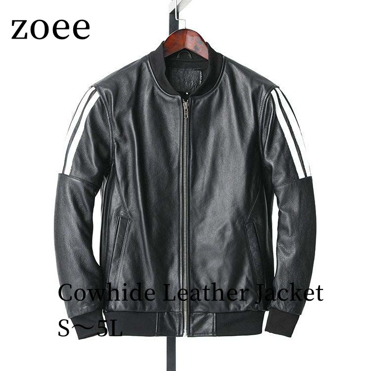樂天商城 - カウレザー ジャケット コート メンズ 牛革 リブ袖 裾リブ アウター ブラック S/M/L/2L/3L/4L/5L k4b27