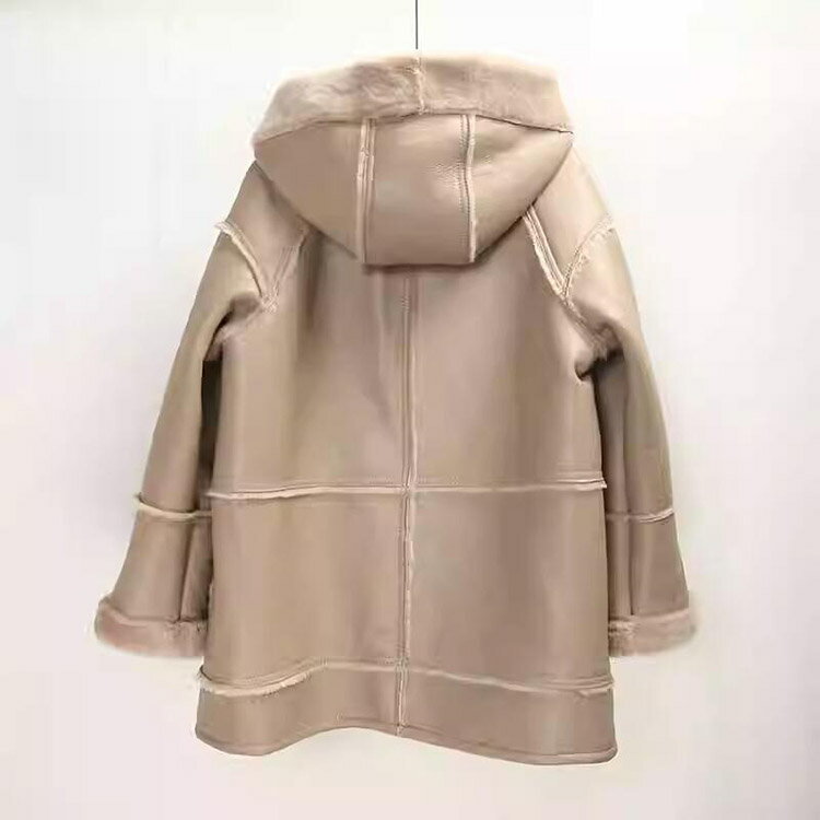 【最終セール】【59800円→49999円】【在庫僅か】【2024秋冬新作】ラムムートン(オーストラリア産メリノ種) ラムレザー ジャケット コート フードあり レディース 冬 アウター ムートン レザー 毛皮 カーキ M/L k1a18