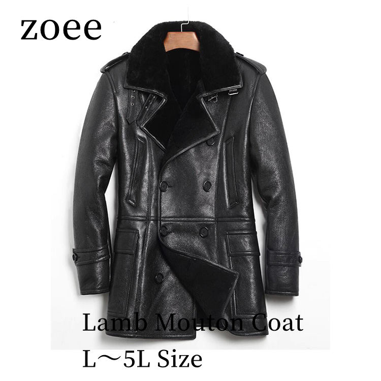 Leather Jacket - 2025 秋冬 新作 ラムムートン ラムレザー 羊革 コート 本革 メンズ 秋/冬 アウター ブラック L/2L/3L/4L/5L l4a23