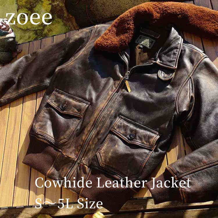 Leather - 2025 秋冬 新作 子牛革 レザー ジャケット コート メンズ リブ袖 裾リブ カーフレザー アウター 本革 秋/冬 ブラウン S/M/L/2L/3L/4L/5L l4b05