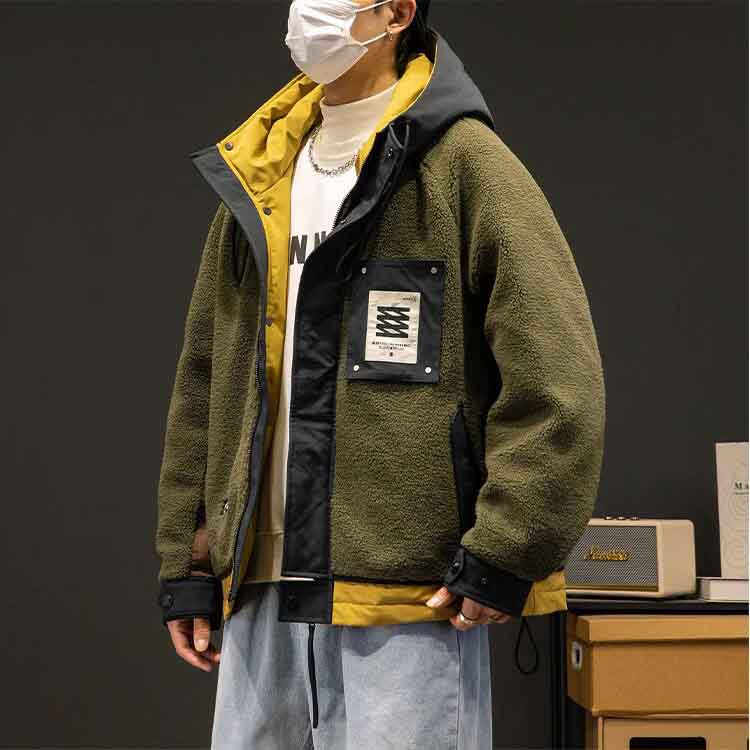 【2025春新作】グースダウン ボア ジャケット メンズ フード アウター 長袖 春/秋/冬 ジャンパー カーキグリーン/ネイビー M/L/2L/3L/4L l4t01