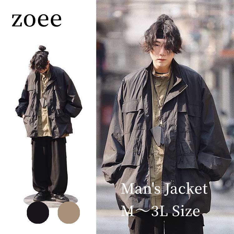 Soft Cotton Jumper - 【2025春新作】メンズ スタンドカラー ジャケット コート アウター 長袖 春/秋/冬 ブラック/カーキ M/L/2L/3L l4t11