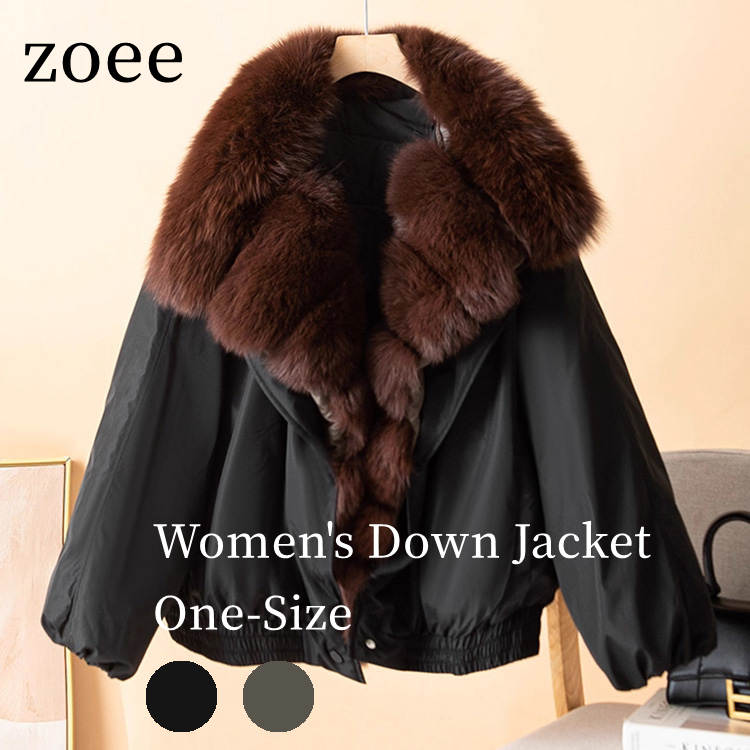 2025 秋冬 新作 フォックスファー ダウンジャケット コート グースダウン90％ アウター レディース 秋/冬 ブラック/カーキグリーン フリーサイズ l1c02