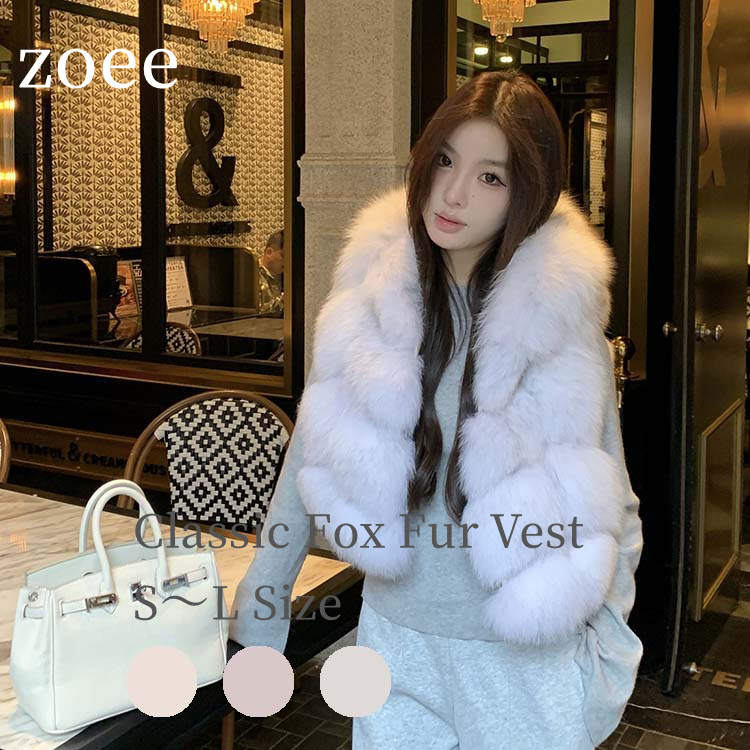 2025 秋冬 新作 ベスト フォックス フード アウター レディース ホワイト/ベージュ/ピンク S/M/L l1d05