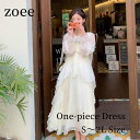 【2025春新作】シフォン ラッフル ワンピース シアー レディース 長袖 ロング丈 アイボリー S/M/L/2L l1n06