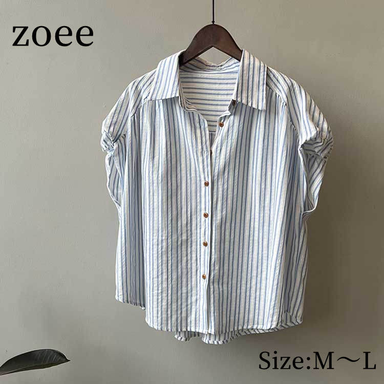 樂天商城 - 【2025春新作】ストライプ柄 シャツ フレンチスリーブ レディース M/L l1o10