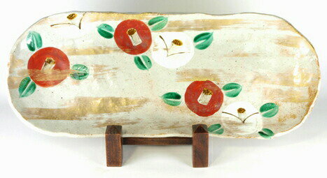 【美濃焼】窯元蔵珍窯 【魯山人の絵柄】金彩椿 ダ円長皿