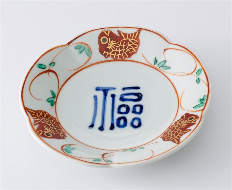 陶器製の円形皿 黒い模様 鉄絵 福字 皿 骨董品 古美術 アウトレット